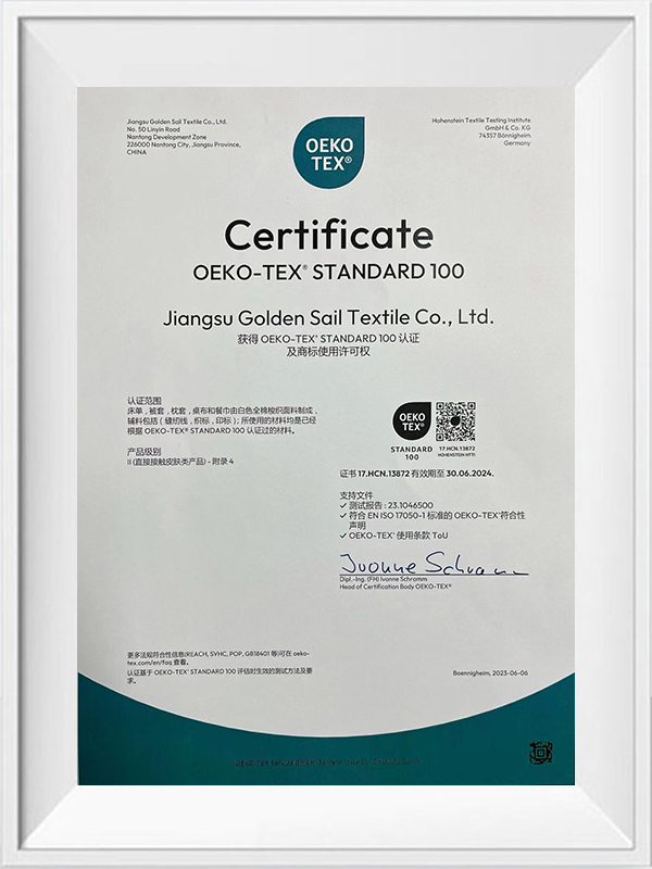 Certificat oeko-tex norme 100
